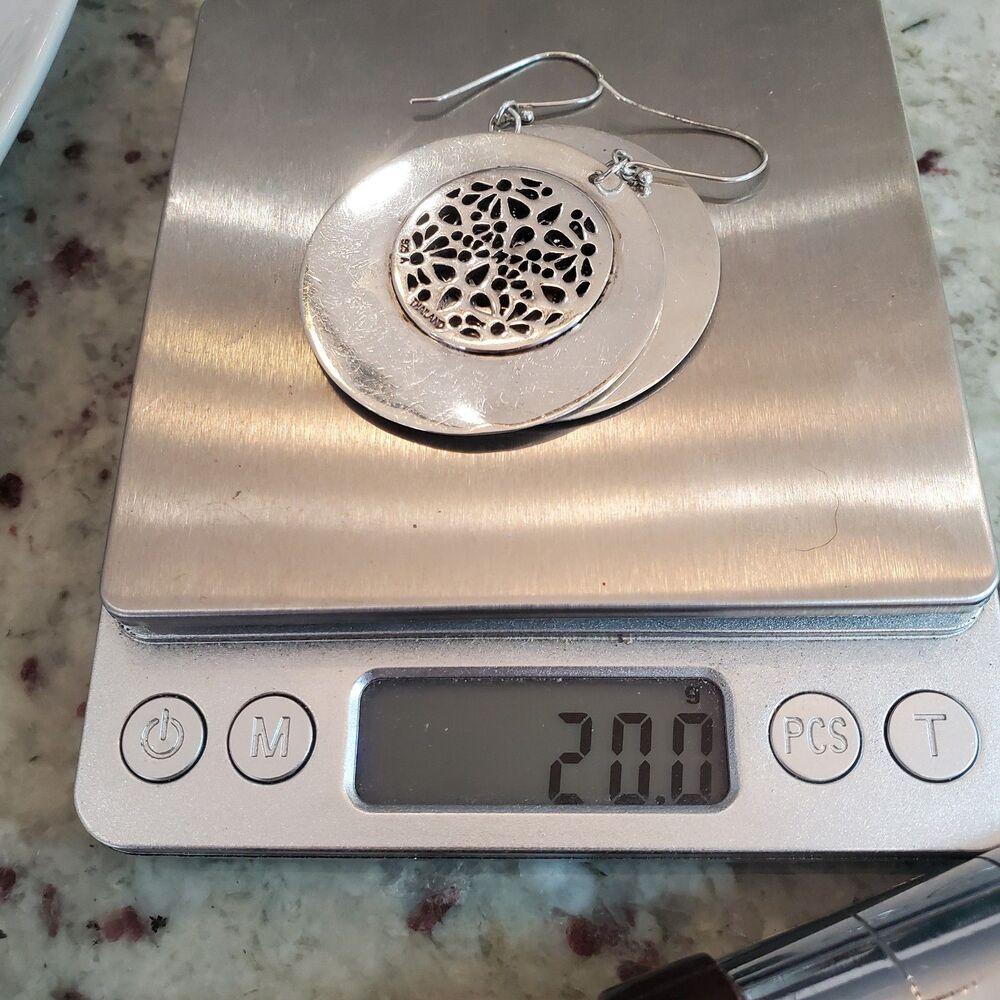 Sterling Circle Large Circle Design Dangle Earrin… - image 3